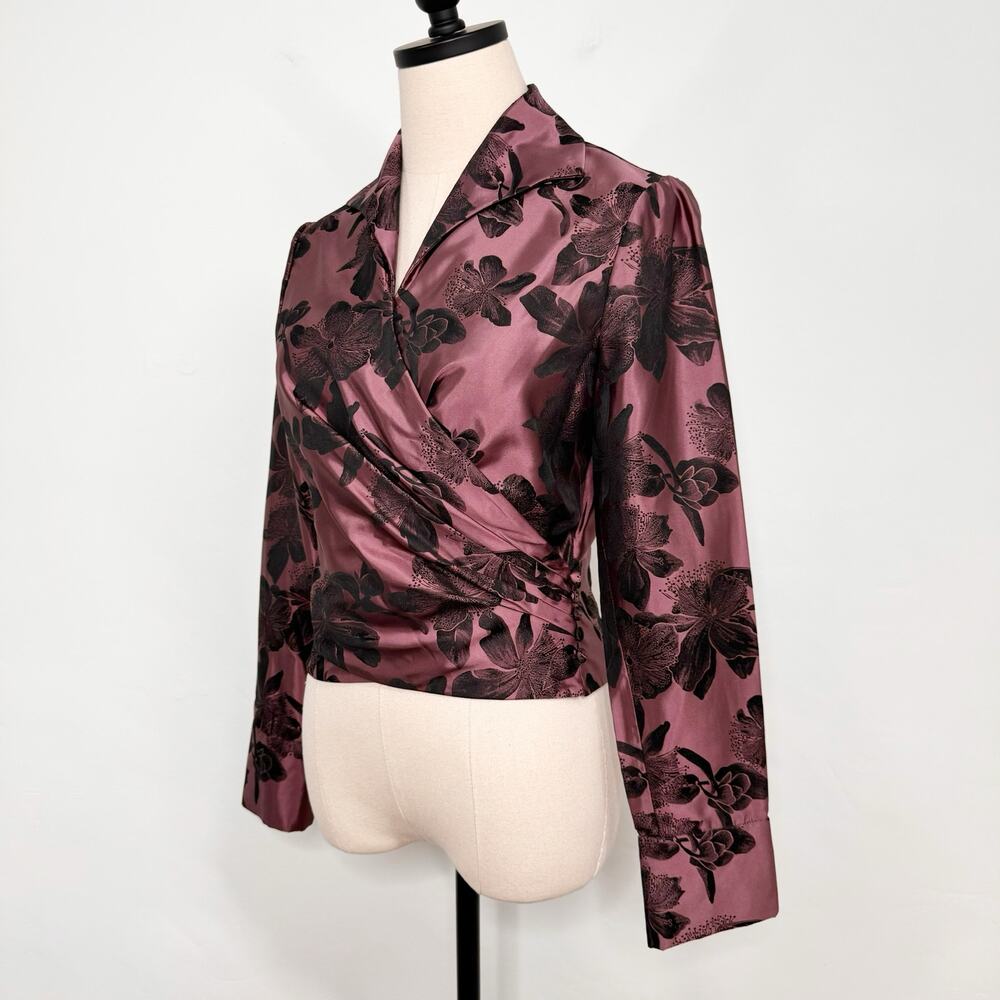 Carmen Marc Valvo Collection Floral Blouse Pink Black Floral Cocktail Size 6 - Picture 7 of 12